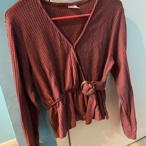 Dusty Rose Tie Long Sleeve Top